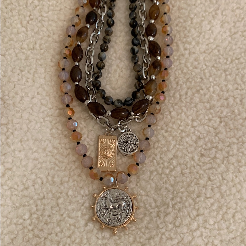 Zara elegant Multi-Layered Necklace with Silver and Gold Accents - Picture 2 of 2
